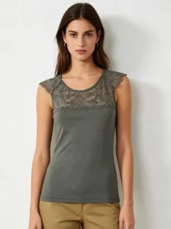 Intimami Top donna a spalla larga con scollo in pizzo - verde