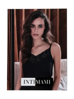 Intimami Top donna con spalline sottili in cotone bielastico - nero