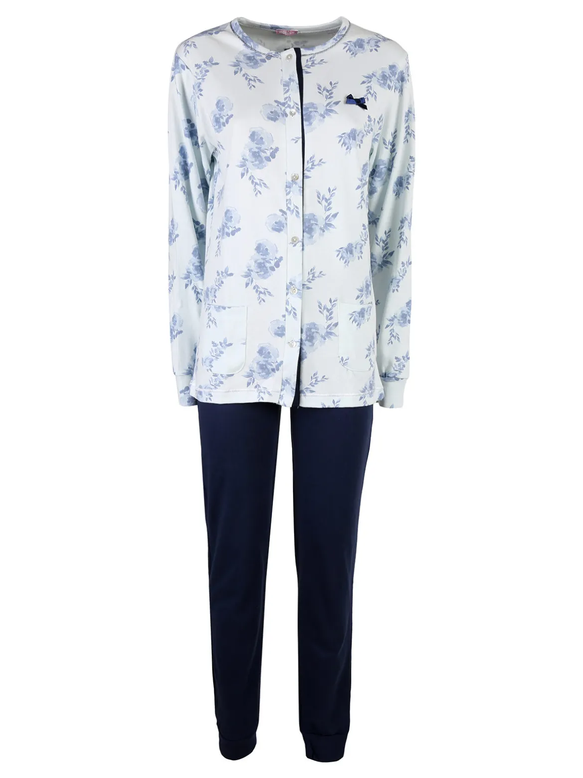 Irge Pigiama donna aperto in cotone interlock - blu