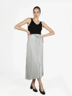 Italy Moda Top donna in lurex a costine scollo V