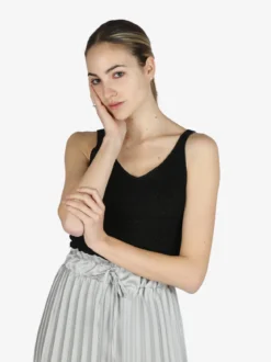 Italy Moda Top donna in lurex a costine scollo V