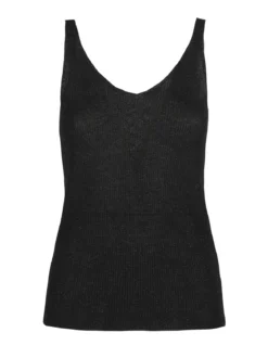 Italy Moda Top donna in lurex a costine scollo V