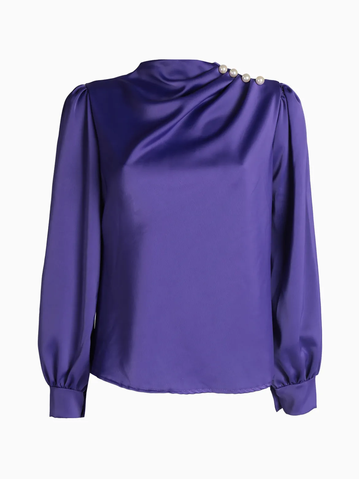 Jack Moda Blusa donna in raso con bottoni a perla