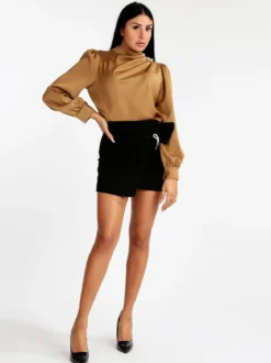 Jack Moda Blusa donna in raso con bottoni a perla
