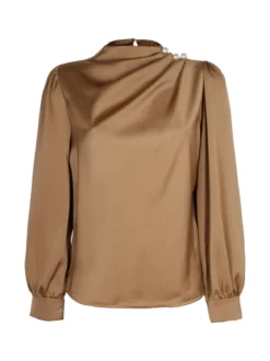 Jack Moda Blusa donna in raso con bottoni a perla