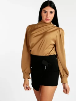 Jack Moda Blusa donna in raso con bottoni a perla
