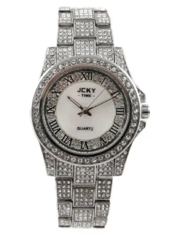 Jcky Orologio da polso con cinturino in acciaio e strass