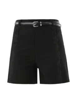 Jeans Louise Francoise Shorts donna a vita alta con inserti in pizzo e cintura - nero