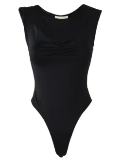 Jeans Louise Francoise Top body donna smanicato con scollo V arricciato - nero