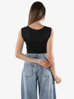 Jeans Louise Francoise Top body donna smanicato con scollo V arricciato - nero