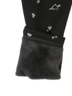 Jebellina Leggings da bambina cuori glitter con interno felpato - nero
