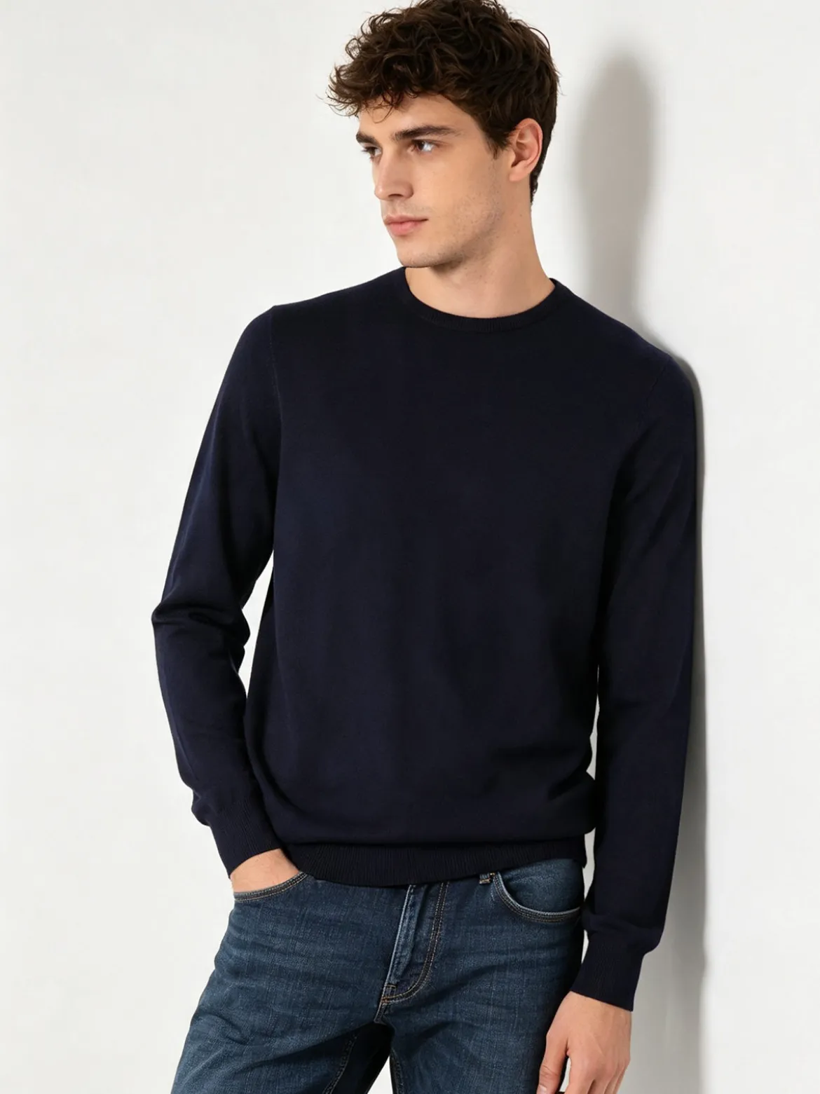 Johnny Looper Maglione girocollo da uomo in misto lana - blu scuro
