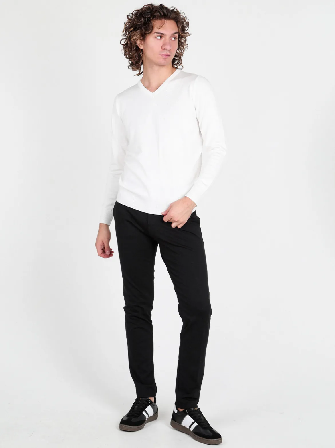 Johnny Looper Pullover da uomo in maglia con scollo a V