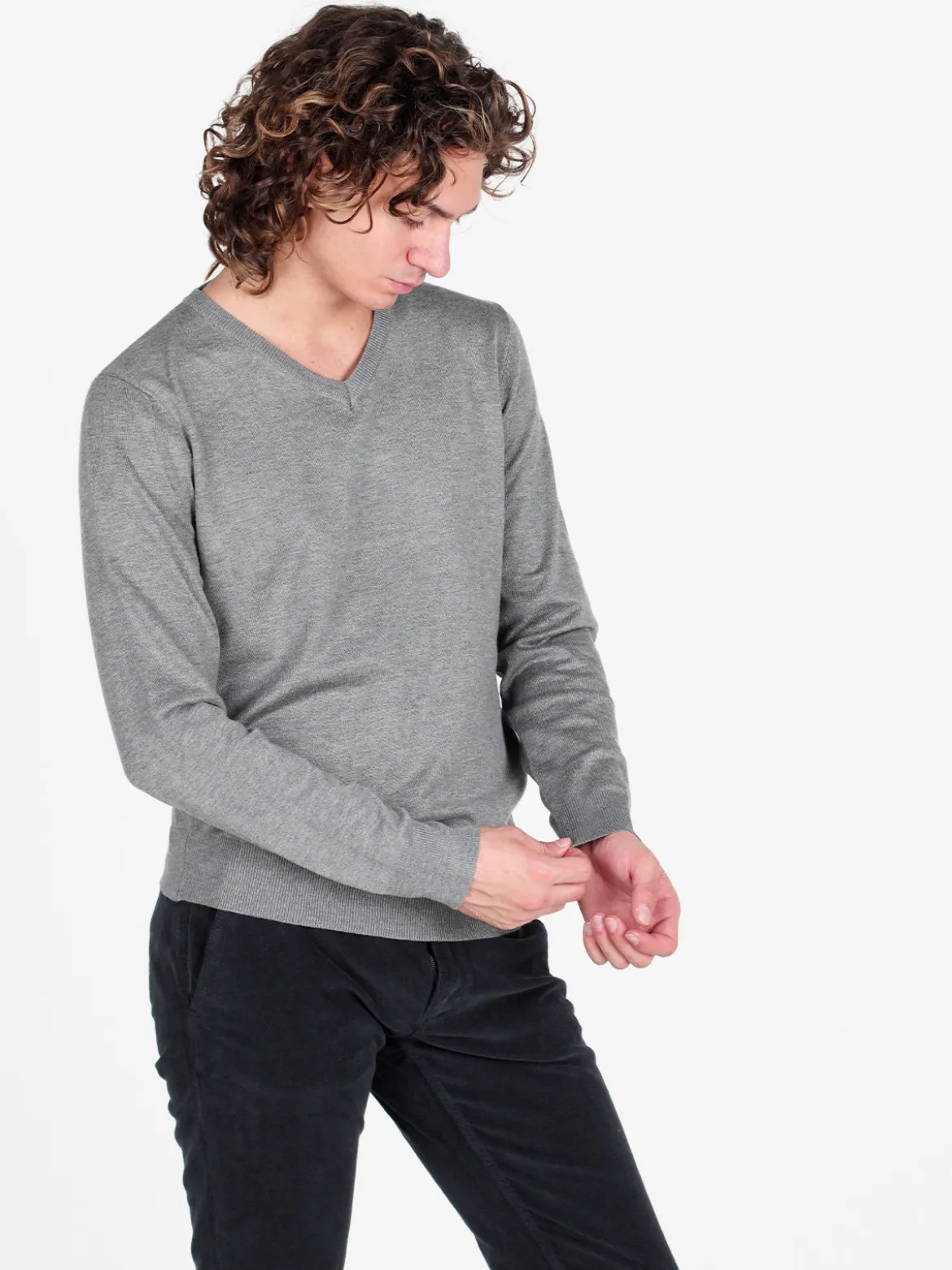 Johnny Looper Pullover da uomo in maglia con scollo a V