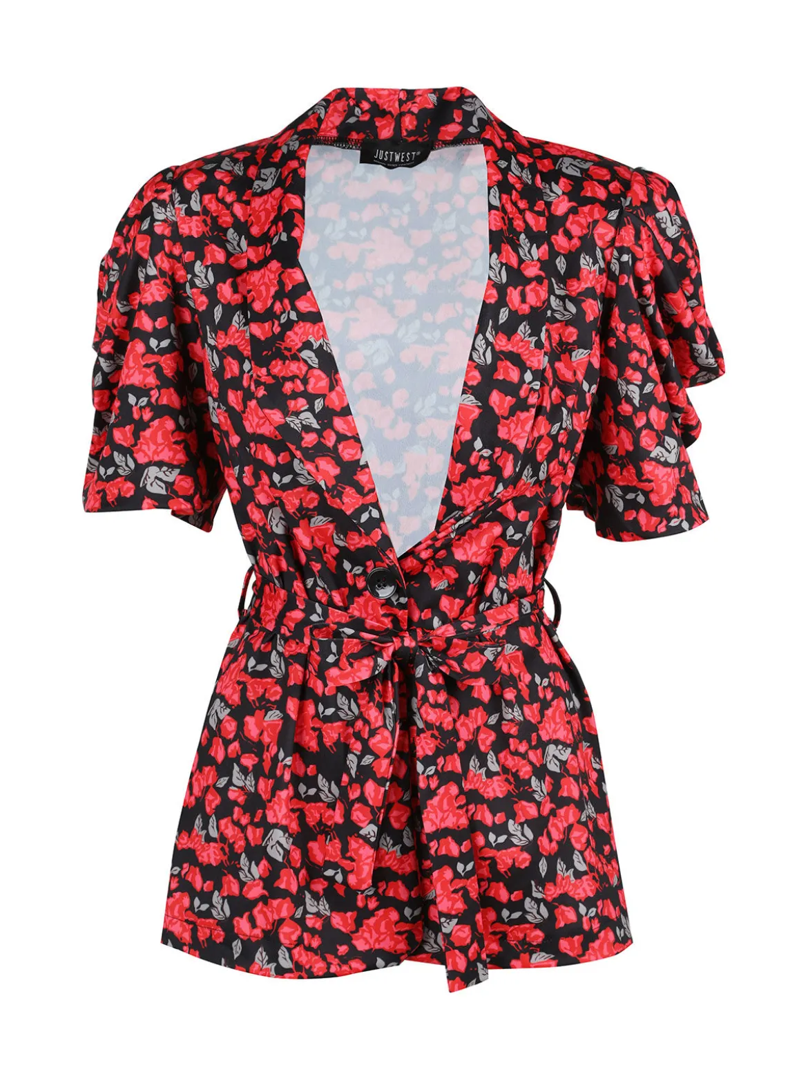 Just West Blazer donna a fantasia con maniche corte a sbuffo