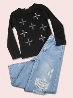 J Y Jeans baggy da bambina con strappi e strass - jeans