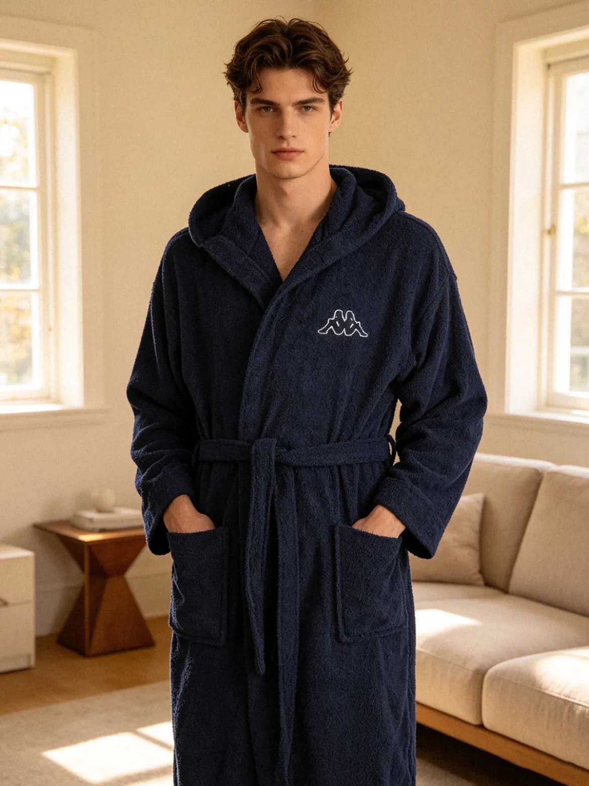 Kappa Accappatoio unisex in spugna con cappuccio - blu scuro