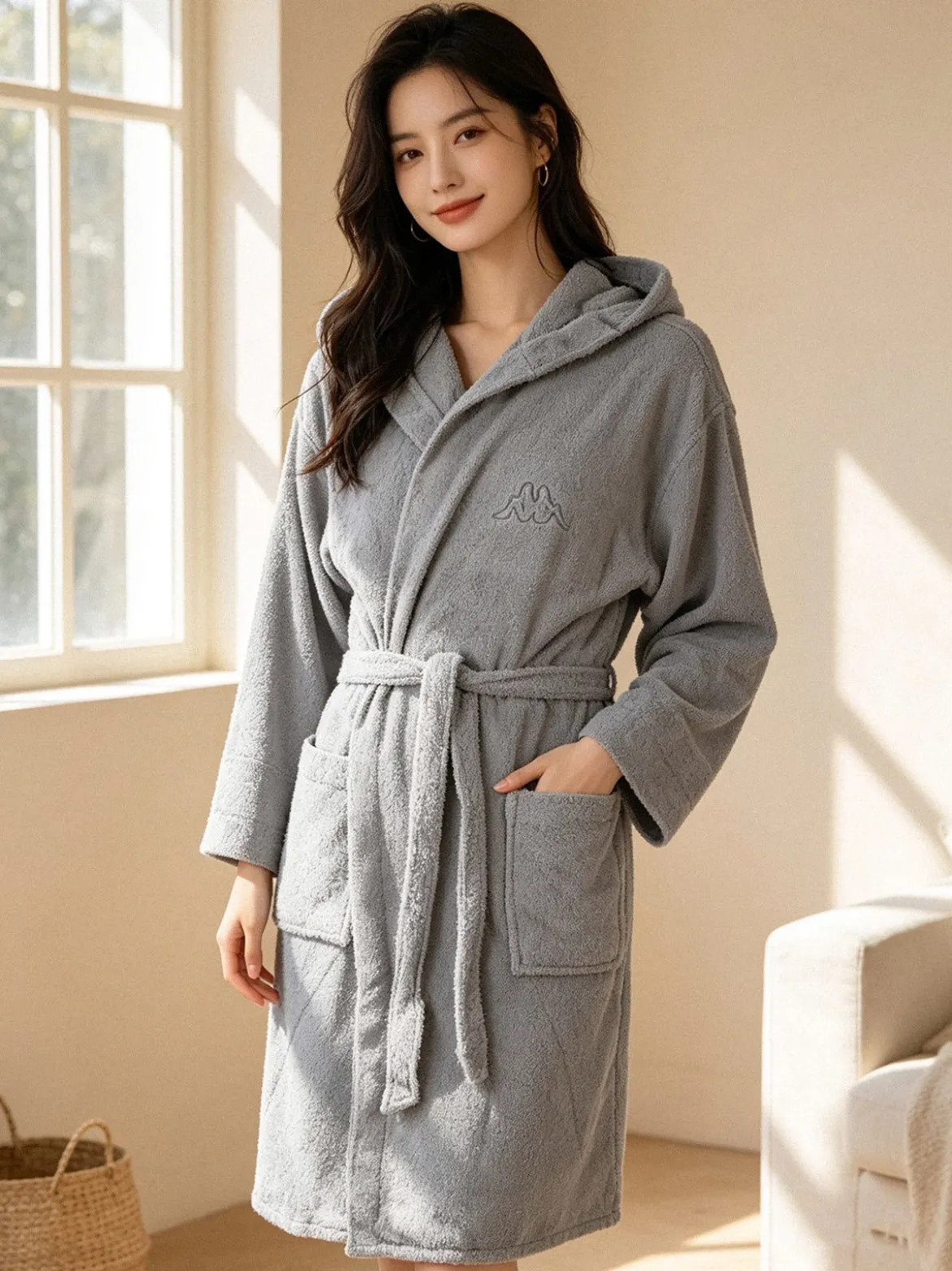 Kappa Accappatoio unisex in spugna con cappuccio - grigio