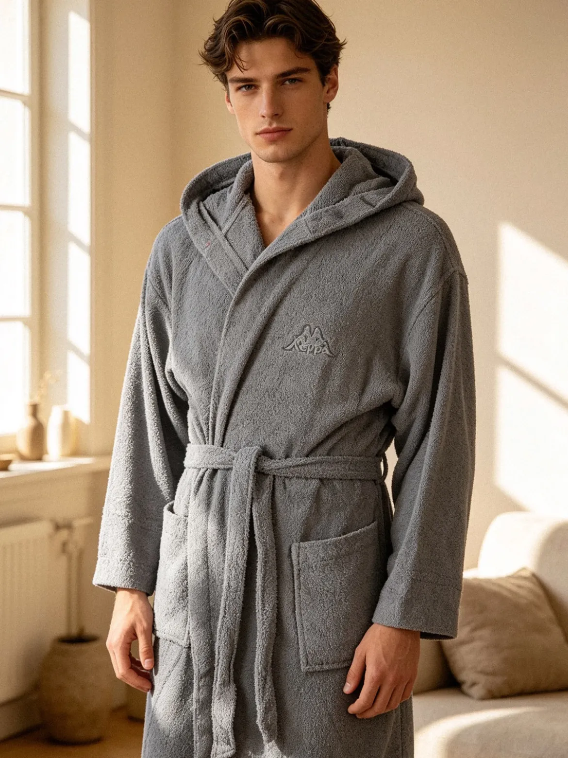 Kappa Accappatoio unisex in spugna con cappuccio - grigio