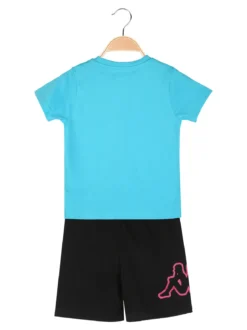 Kappa Completo corto da bambina in cotone con t-shirt e shorts - turchese