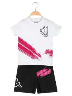 Kappa Completo corto da bambina in cotone con t-shirt e shorts - bianco