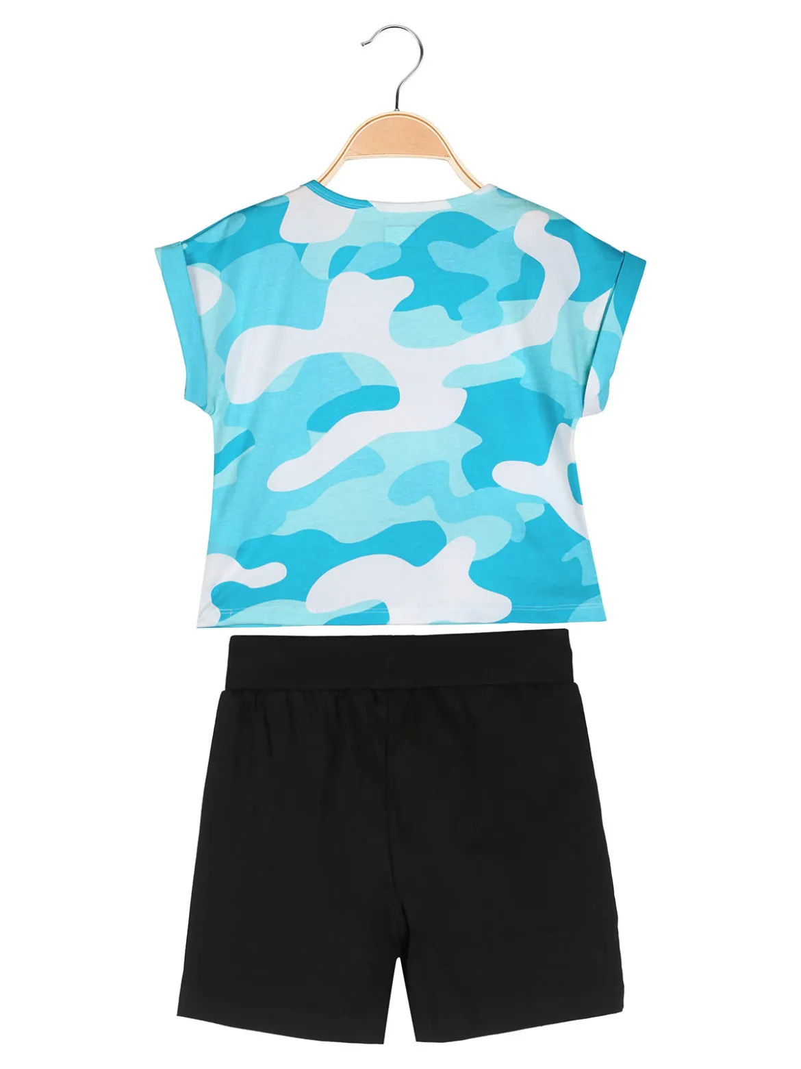 Kappa Completo corto da bambina in cotone con t-shirt mimetica e shorts - turchese