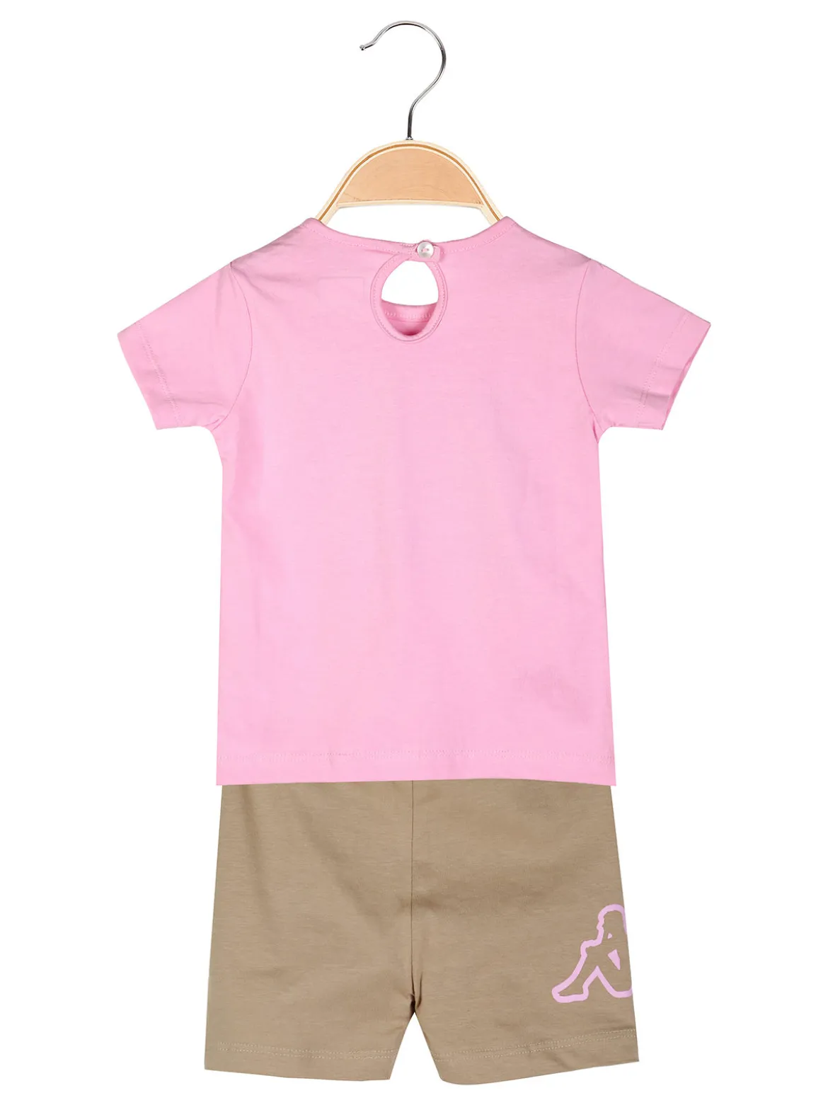 Kappa Completo corto da neonata in cotone con t-shirt orsacchiotto e shorts - rosa