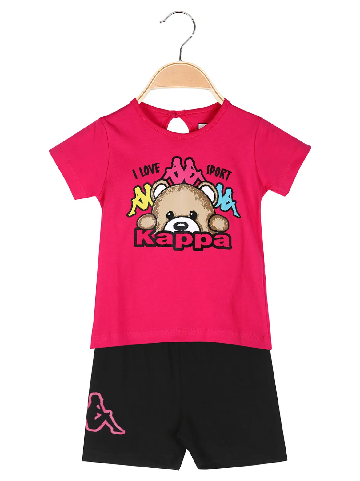 Kappa Completo corto da neonata in cotone con t-shirt orsacchiotto e shorts - fucsia