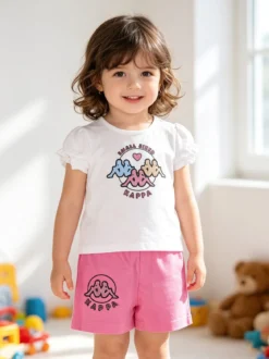 Kappa Completo corto da neonata 2 pezzi con t-shirt e shorts - bianco
