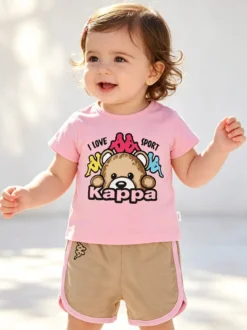 Kappa Completo corto da neonata 2 pezzi con t-shirt e shorts - rosa