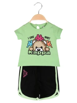 Kappa Completo corto da neonata 2 pezzi con t-shirt e shorts - verde chiaro
