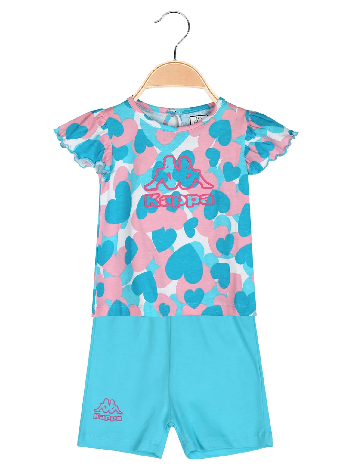Kappa Completo corto da neonata 2 pezzi in cotone con maniche a volant e shorts - turchese