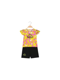 Kappa Completo corto da neonata 2 pezzi in cotone con maniche a volant e shorts - rosa