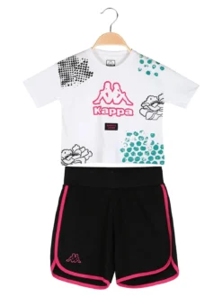 Kappa Completo corto da ragazza in cotone con t-shirt cropped e shorts - bianco