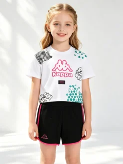 Kappa Completo corto da ragazza in cotone con t-shirt cropped e shorts - bianco