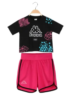 Kappa Completo corto da ragazza in cotone con t-shirt cropped e shorts - nero