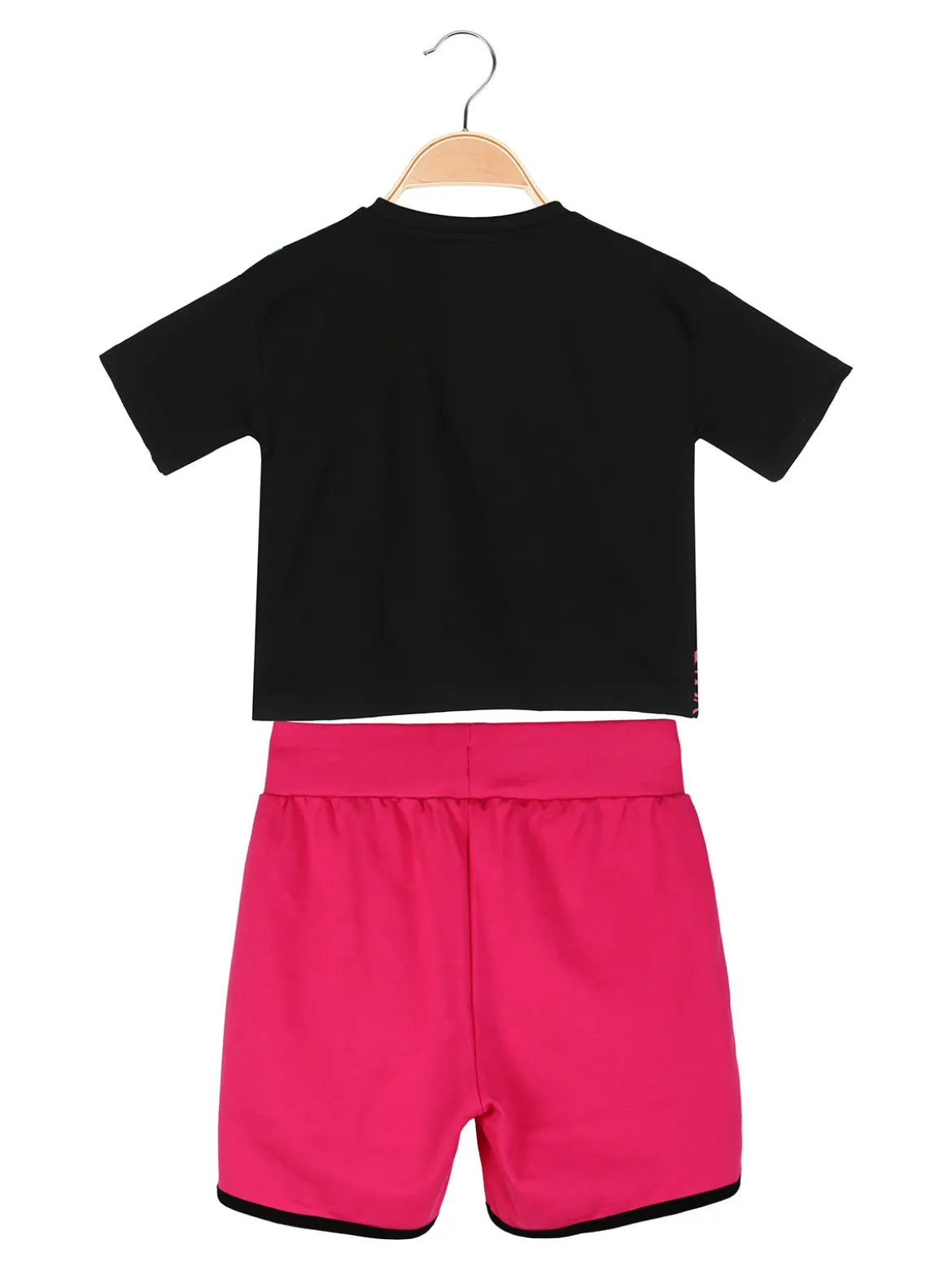Kappa Completo corto da ragazza in cotone con t-shirt cropped e shorts - nero