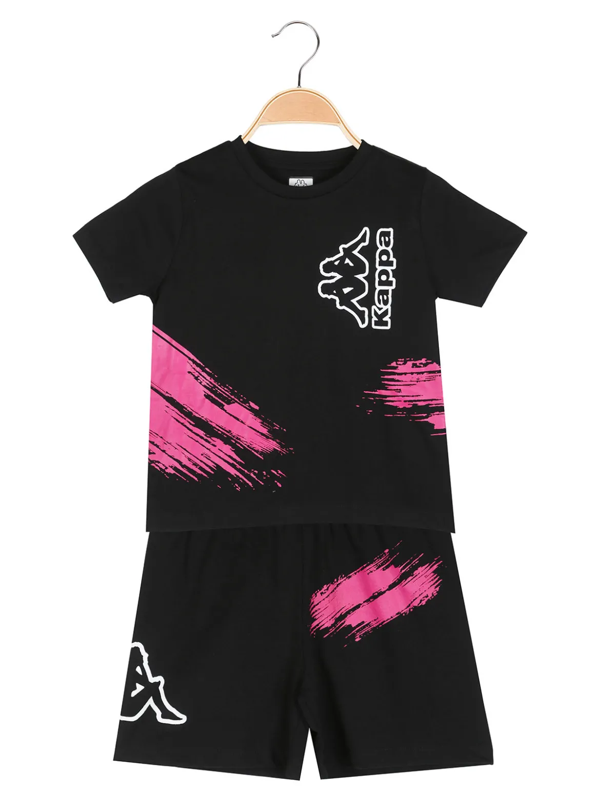 Kappa Completo corto da ragazza in cotone con t-shirt e shorts - nero