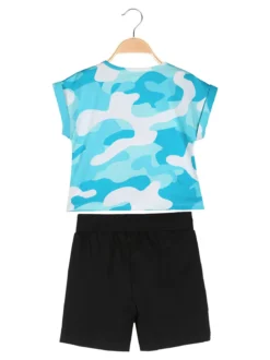 Kappa Completo corto da ragazza in cotone con t-shirt mimetica e shorts - turchese
