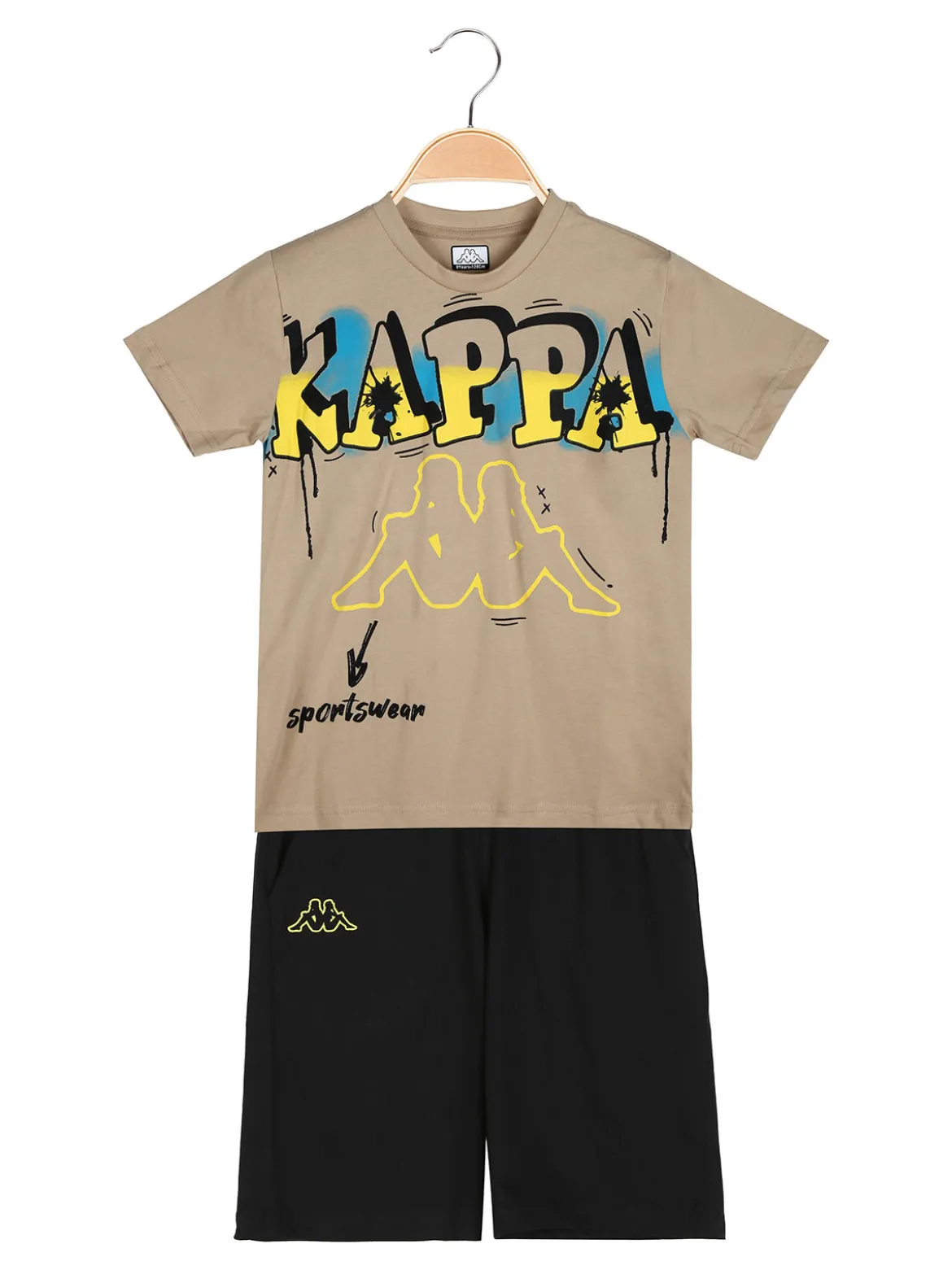Kappa Completo corto da ragazzo in cotone con t-shirt e bermuda - sabbia