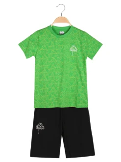 Kappa Completo corto da ragazzo in cotone con t-shirt logo e bermuda - verde