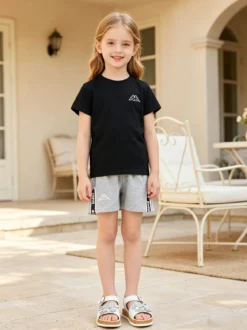 Kappa Completo corto in cotone da ragazza con t-shirt e shorts - nero