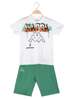 Kappa Completo corto 2 pezzi da bambino in cotone con t-shirt e bermuda - bianco