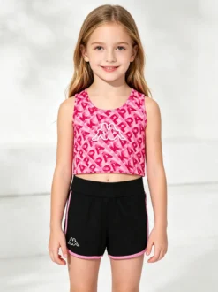 Kappa Completo smanicato da ragazza in cotone con canotta cropped e shorts - rosa