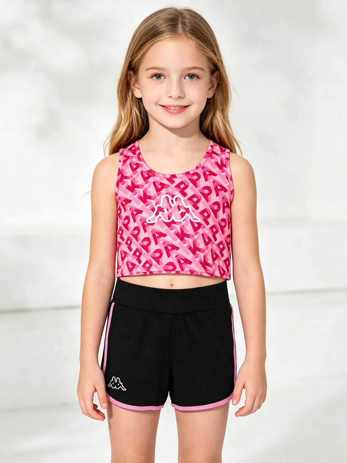 Kappa Completo smanicato da ragazza in cotone con canotta cropped e shorts - rosa