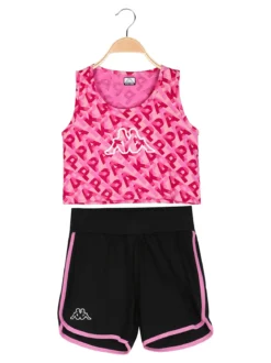 Kappa Completo smanicato da ragazza in cotone con canotta cropped e shorts - rosa
