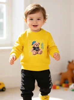 Kappa Completo tuta da neonato 2 pezzi con felpa orsacchiotto e pantaloni in cotone - giallo