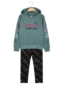 Kappa Completo tuta da ragazza con cappuccio e leggings logo - acqua marina