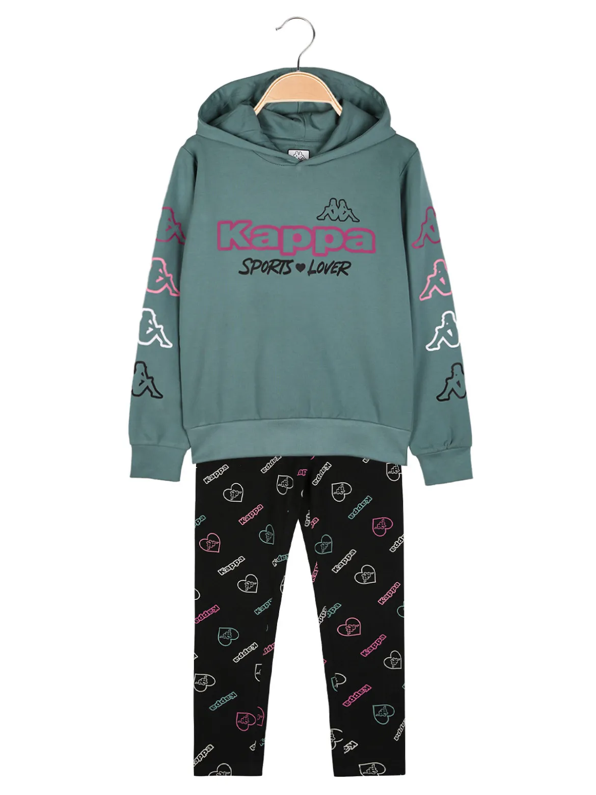 Kappa Completo tuta da ragazza con cappuccio e leggings logo - acqua marina