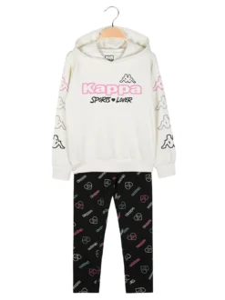 Kappa Completo tuta da ragazza con cappuccio e leggings logo - panna